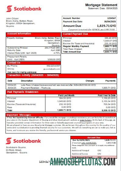 Guiana Bank Of Nova Scotia Bank Extrato de hipoteca Scr modelo